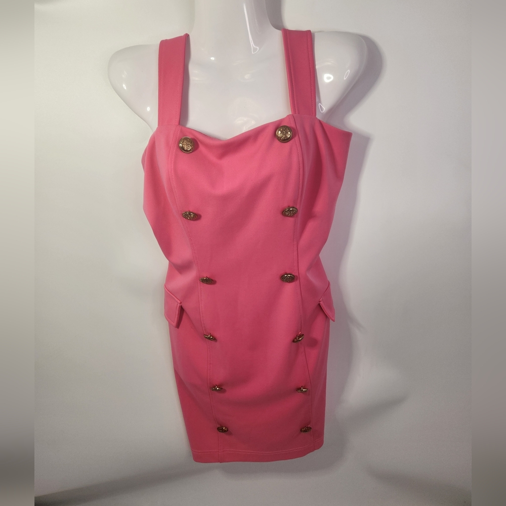 Miss Avenue Strapless Pink Dress with Gold‎ Buttons